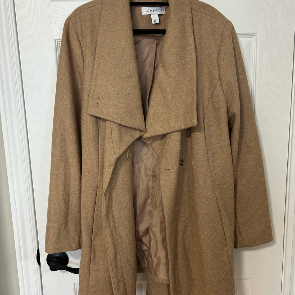 Pure Energy Tan Coat with Waterfall Collar